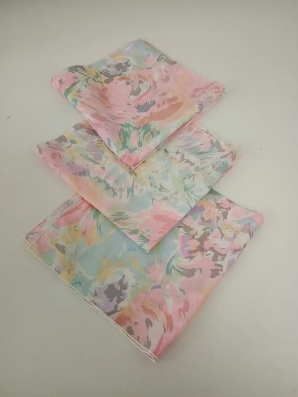VINTAGE Pastel Floral Table Napkins - Pink Floral Print Watercolor Set Of 3